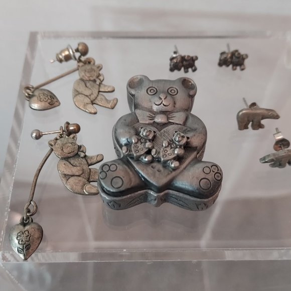 Earrings and pin Collection of pewter Bears LOT - Picture 7 of 7